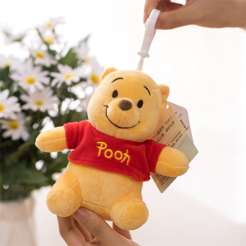 13cm Genuine Disney Kawaii Winnie the Pooh Stitch Anime Cute Cartoon Plush Doll Toy Keychain Pendant - Winnie The Pooh Plush