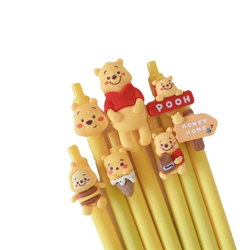 5Pcs Disney Winnie the Pooh Resin Winnie Bear Push Bullet Neutral Pen Students Write 0 5MM 2 - Winnie The Pooh Plush
