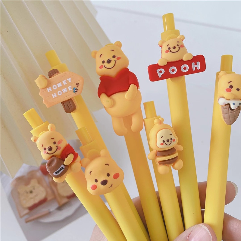 5Pcs Disney Winnie the Pooh Resin Winnie Bear Push Bullet Neutral Pen Students Write 0 5MM - Winnie The Pooh Plush