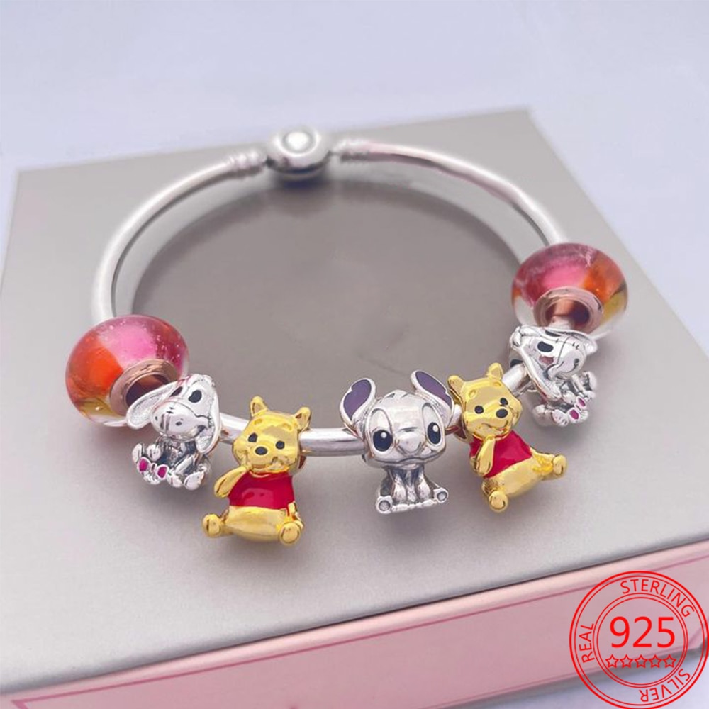 Baby Gift 100 925 Sterling Silver Disney Winnie the Pooh Bear Charm fit 3mm Pandora Bracelet 3 - Winnie The Pooh Plush