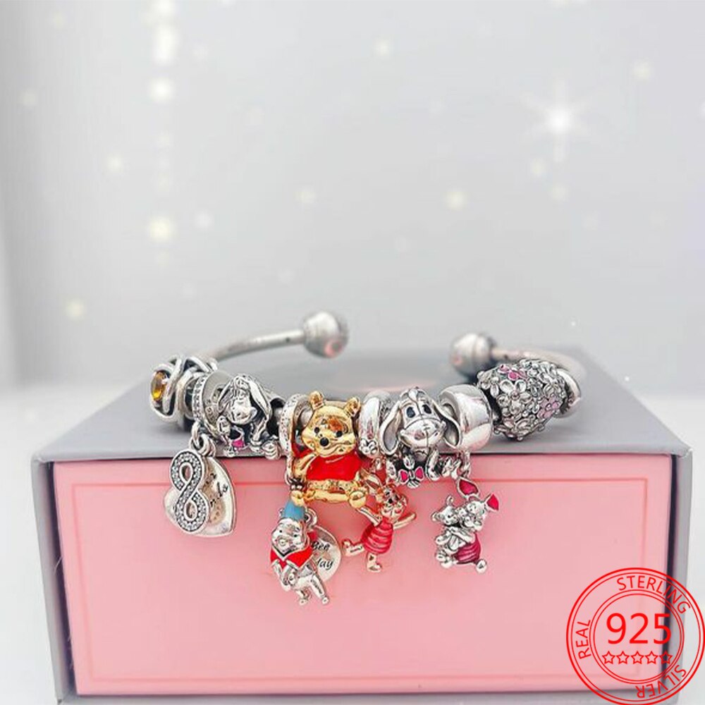 Baby Gift 100 925 Sterling Silver Disney Winnie the Pooh Bear Charm fit 3mm Pandora Bracelet 4 - Winnie The Pooh Plush