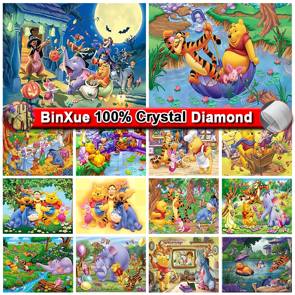 Disney Cartoon Winnie the Pooh 100 Crystal Diamond Painting Kit Tigger Rhinestone Cross Stitch Handmade Mosaic - Winnie The Pooh Plush