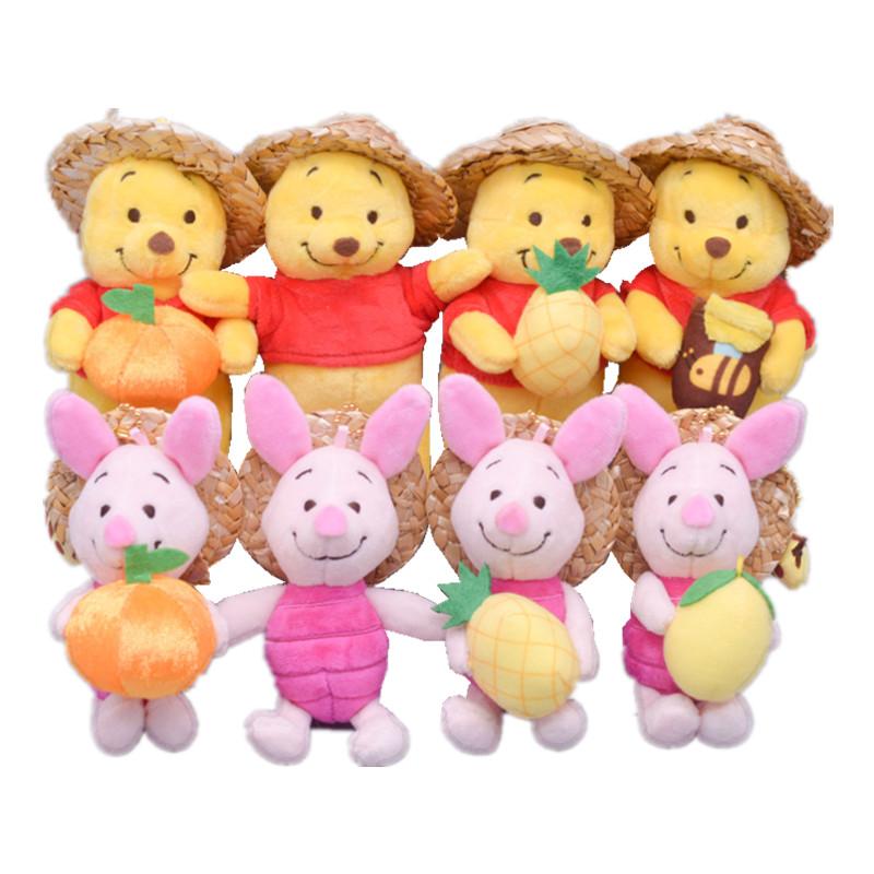 Disney Plush Toy Straw Hat Pooh Bear Piglet Pig Holding Fruit Series Cute Plush Animal Toy - Winnie The Pooh Plush