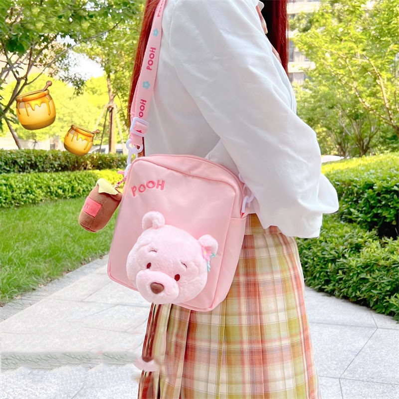 Disney Sakura Series Pooh Bear Cartoon Plush Toy Cute Pink Maiden Heart Canvas Bag Messenger Bag 1 - Winnie The Pooh Plush