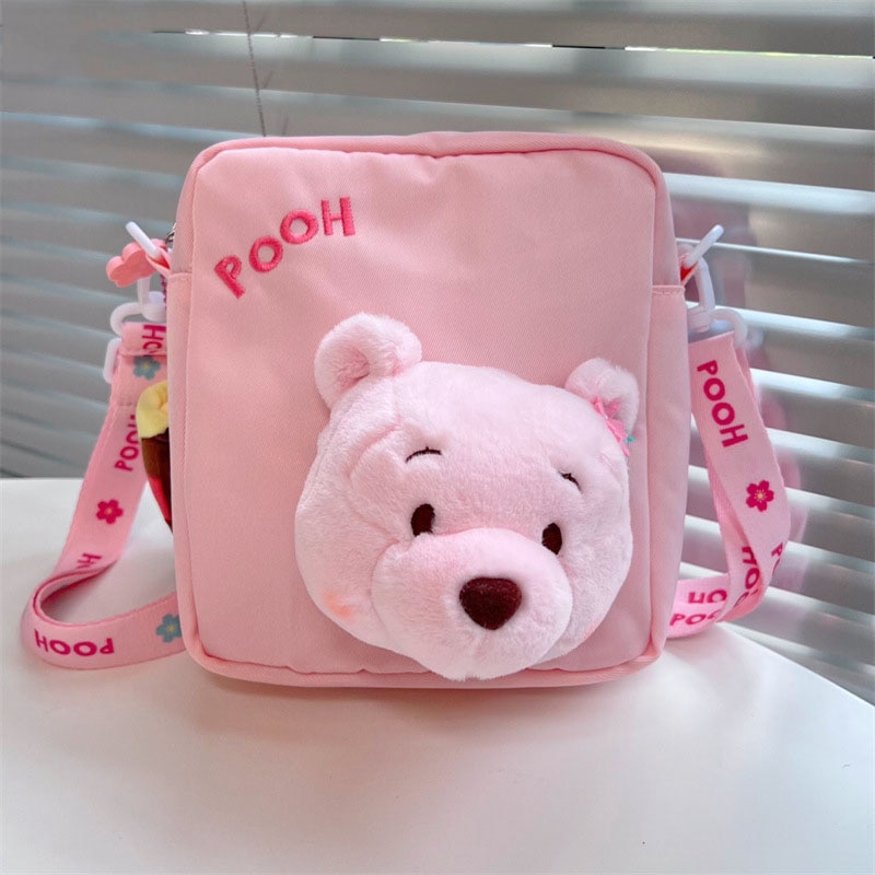 Disney Sakura Series Pooh Bear Cartoon Plush Toy Cute Pink Maiden Heart Canvas Bag Messenger Bag 2 - Winnie The Pooh Plush