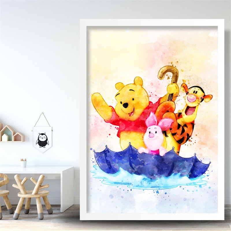 Disney WINNIE The POOH Watercolour Art Poster and Print Cartoon Tigger Canvas Art Paintings Wall Art 3 - Winnie The Pooh Plush
