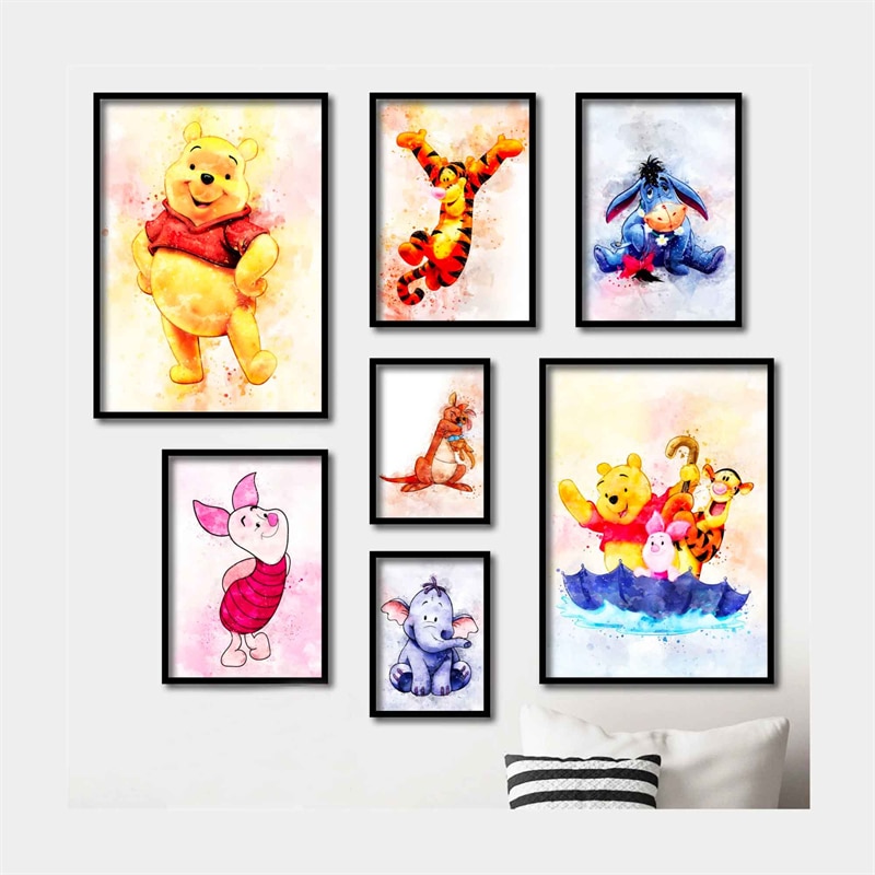 Disney WINNIE The POOH Watercolour Art Poster and Print Cartoon Tigger Canvas Art Paintings Wall Art - Winnie The Pooh Plush
