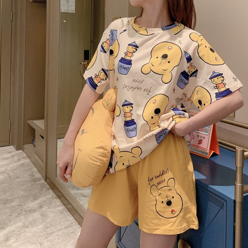 M 2XL Oversize Disney Anime Winnie the Pooh Kawaii Pjamas for Women Short Sleeve T Shirt - Winnie The Pooh Plush