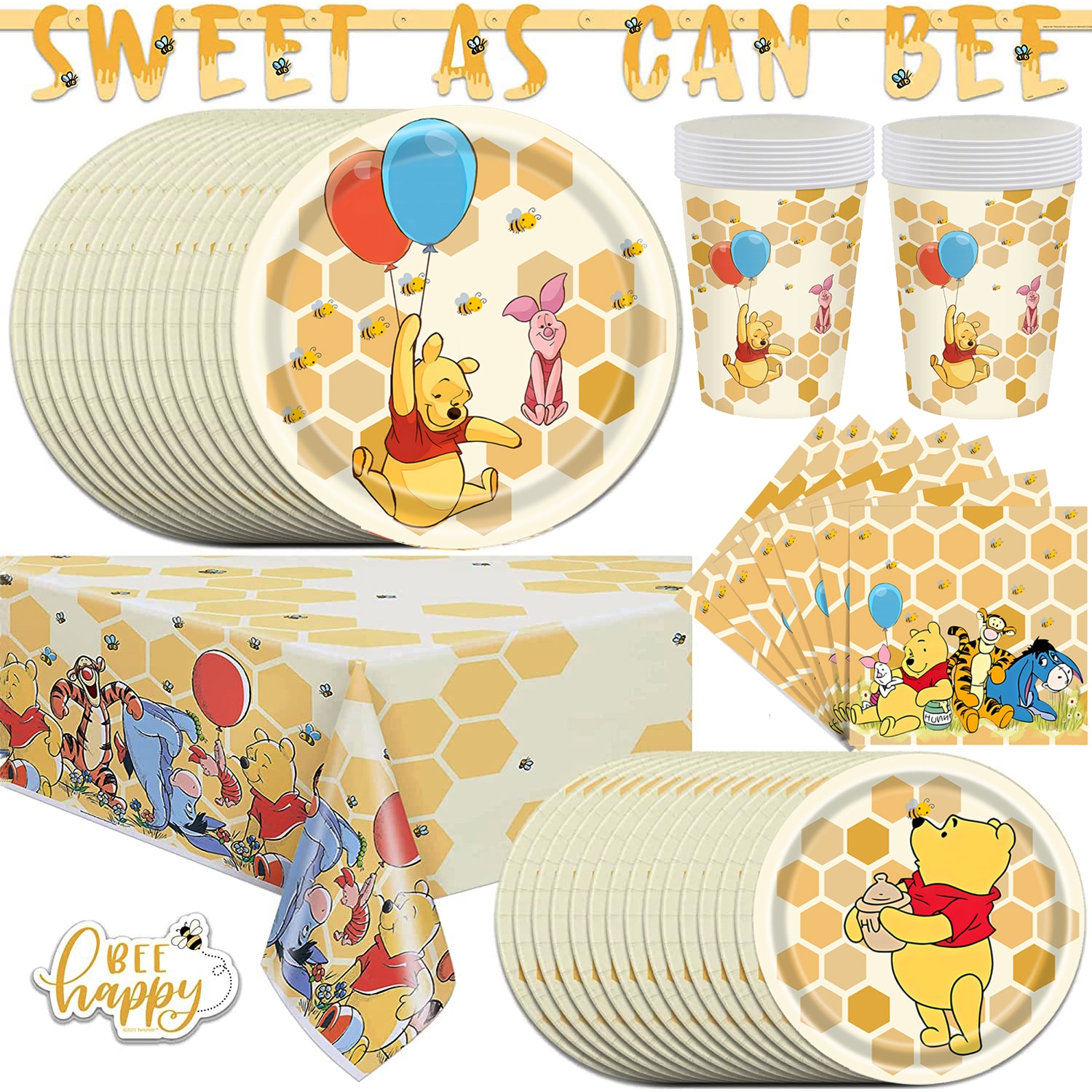 Winnie The Pooh Birthday Party Decorations Serves 10 Guests Plates Napkins Table Cover Balloons Banner For - Winnie The Pooh Plush