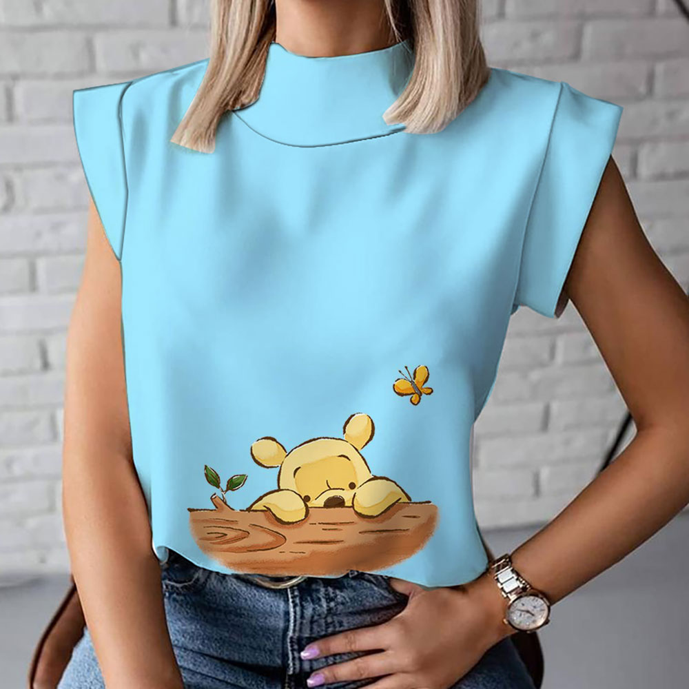 Winnie the Pooh Anime Summer Fashion New Versatile Casual Ladies Slim Disney Print Street High Collar - Winnie The Pooh Plush
