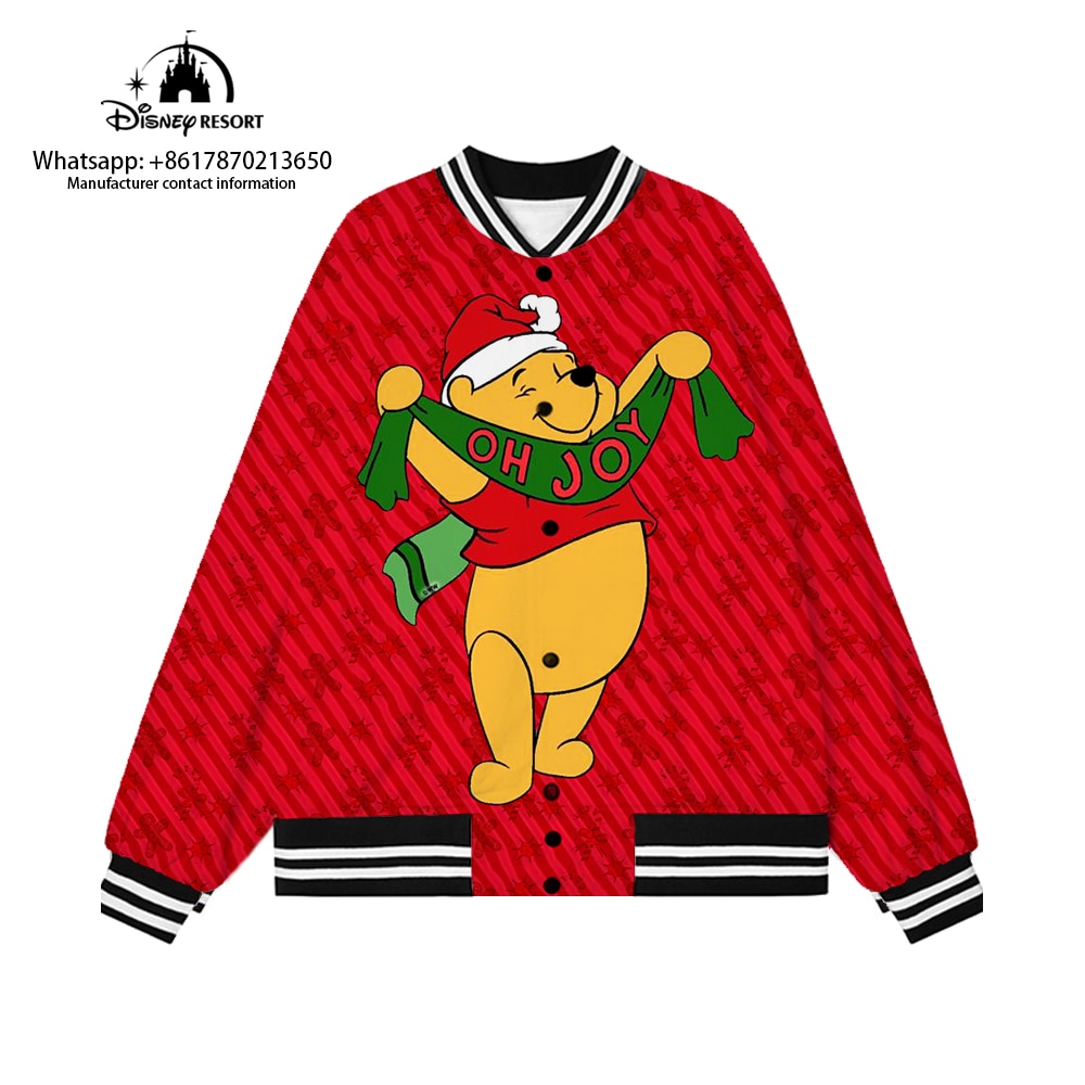 Winnie the Pooh and Mickey Anime Bomber Jacket 2022 Fall Christmas Disney Ladies Hip Hop Street 3 - Winnie The Pooh Plush