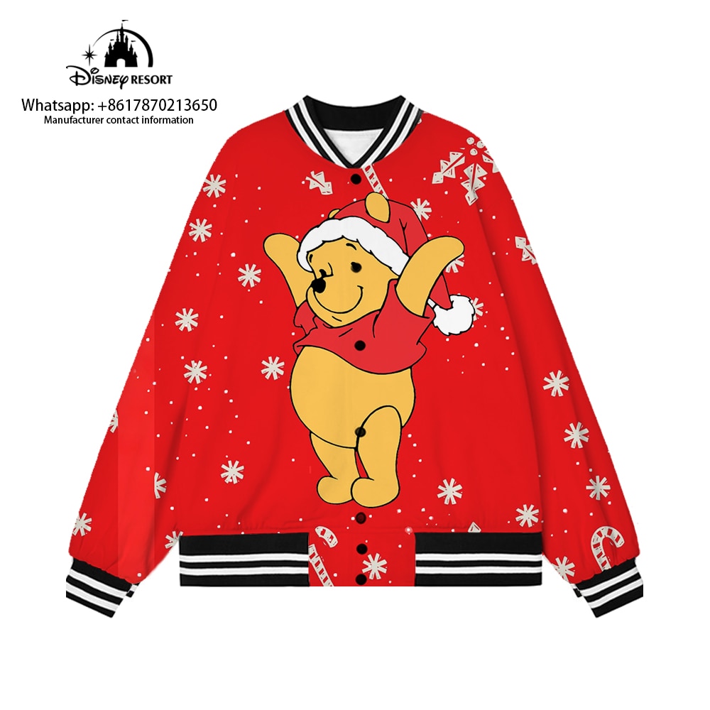 Winnie the Pooh and Mickey Anime Bomber Jacket 2022 Fall Christmas Disney Ladies Hip Hop Street - Winnie The Pooh Plush